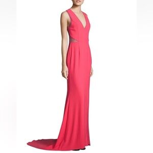 AIDAN MATTOX NEW w tags Pink Tangerine Crepe Lace Illusion Gown Dress Fomal Sz 4